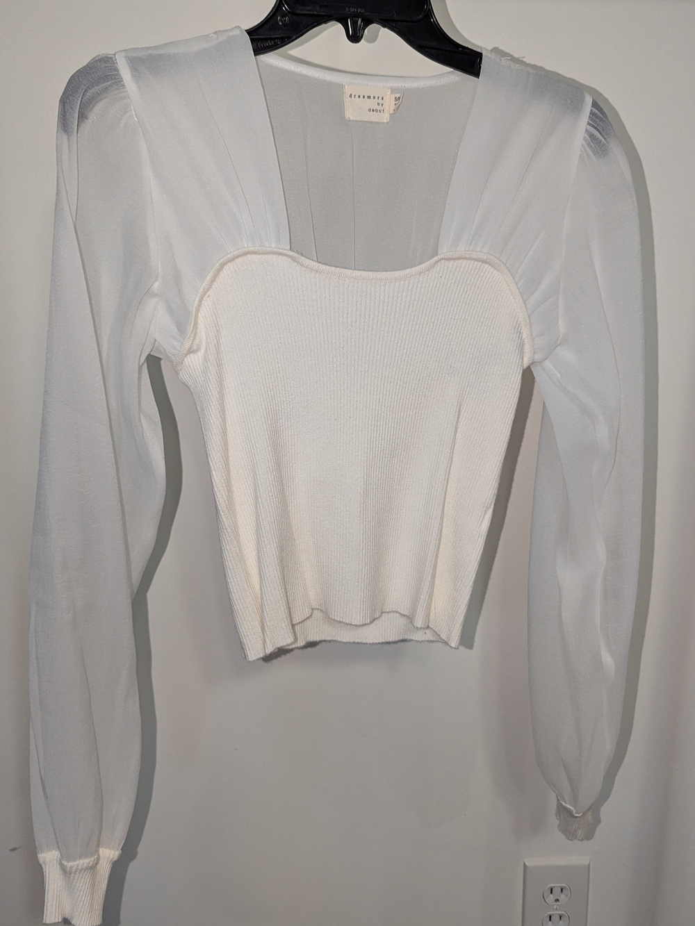 Dreamers By Debut White Sheer Sleeve Ribbed Bustier Top